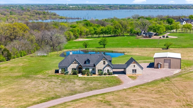 aerial view with a water view