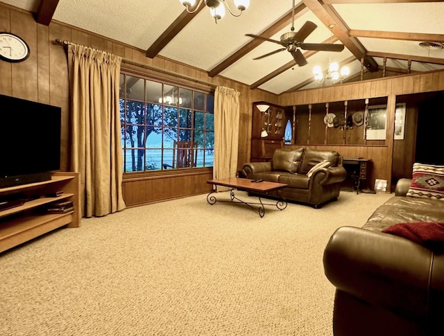 188 Walker Rd, Olney, TX 76374 - living area with wooden walls, carpet flooring, and ceiling fan