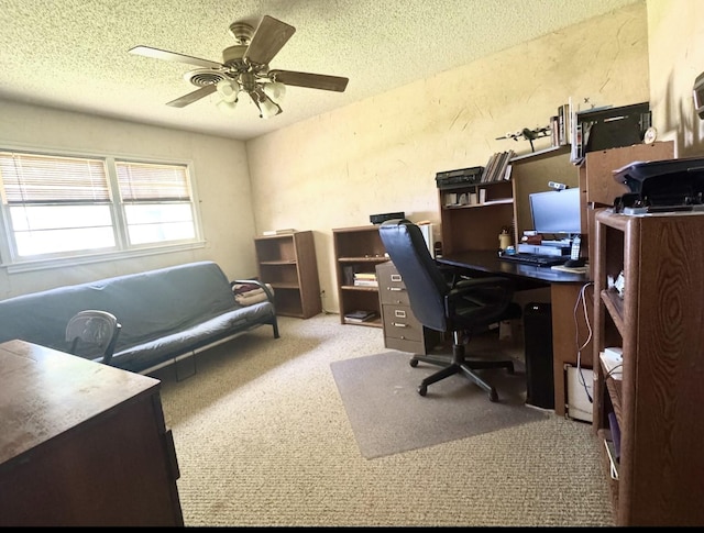 188 Walker Rd, Olney, TX 76374 - carpeted office space with a textured ceiling, ceiling fan, and a textured wall