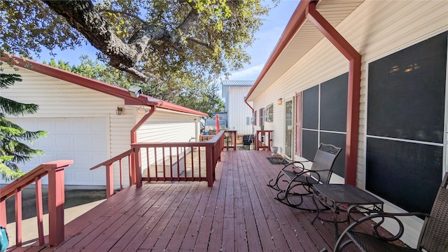 deck with an outdoor structure