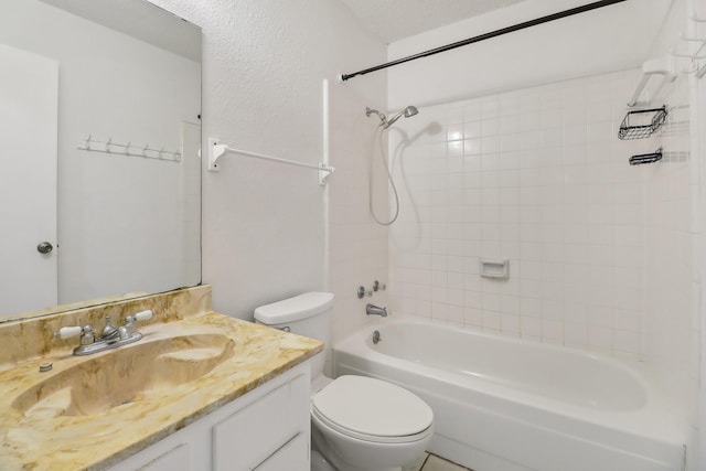 full bathroom featuring shower / washtub combination, vanity, and toilet