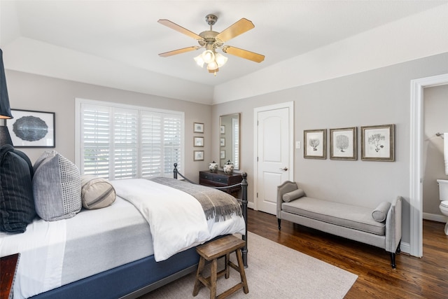 bedroom featuring baseboards, a ceiling fan, and wood finished floors