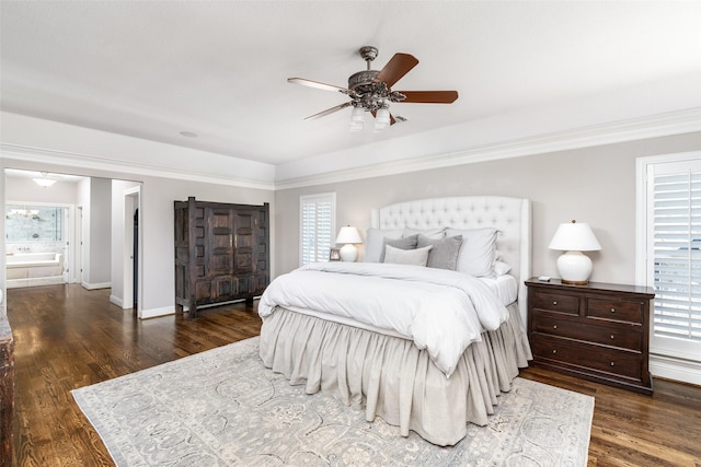 bedroom featuring wood finished floors, a ceiling fan, and baseboards