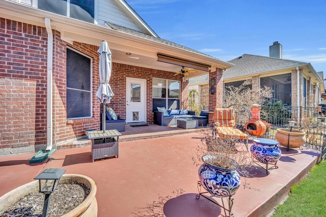 view of patio / terrace featuring an outdoor hangout area and ceiling fan