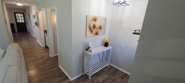 hall featuring wood finished floors and baseboards