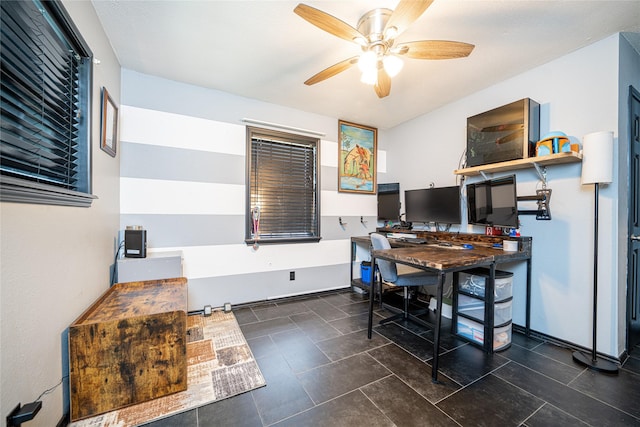 office area featuring a ceiling fan