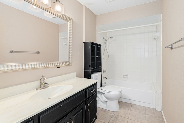 full bathroom with toilet, tile patterned flooring, bathtub / shower combination, and vanity