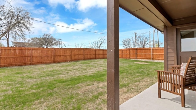 view of yard with a fenced backyard