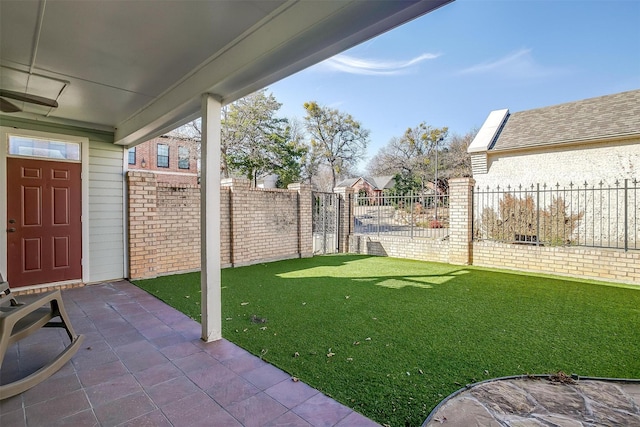 view of yard with a patio and a fenced backyard