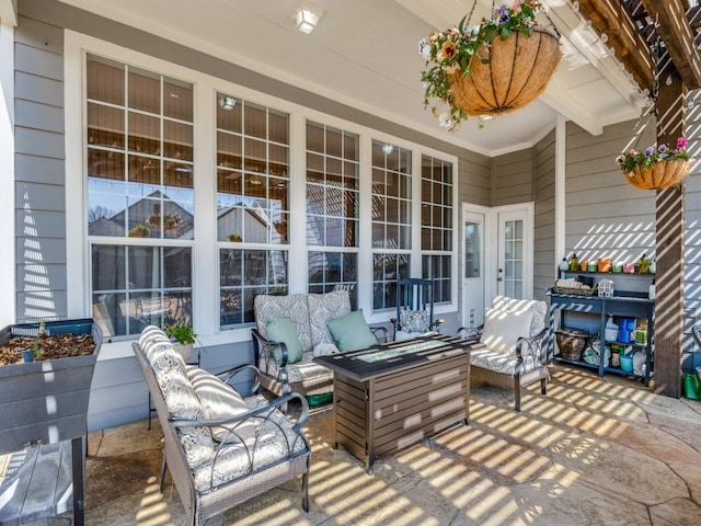 view of patio / terrace featuring an outdoor hangout area and french doors