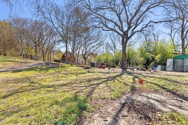 view of yard with an outbuilding