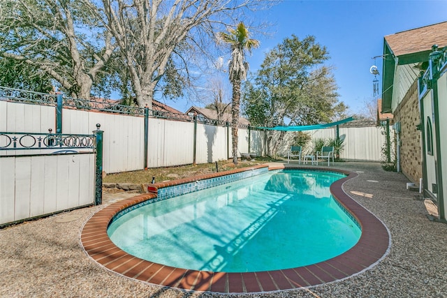 view of swimming pool featuring a fenced backyard and a fenced in pool