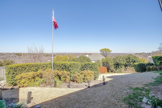 view of home's community featuring fence