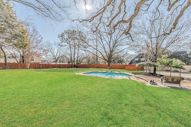 view of yard with a fenced backyard and a fenced in pool