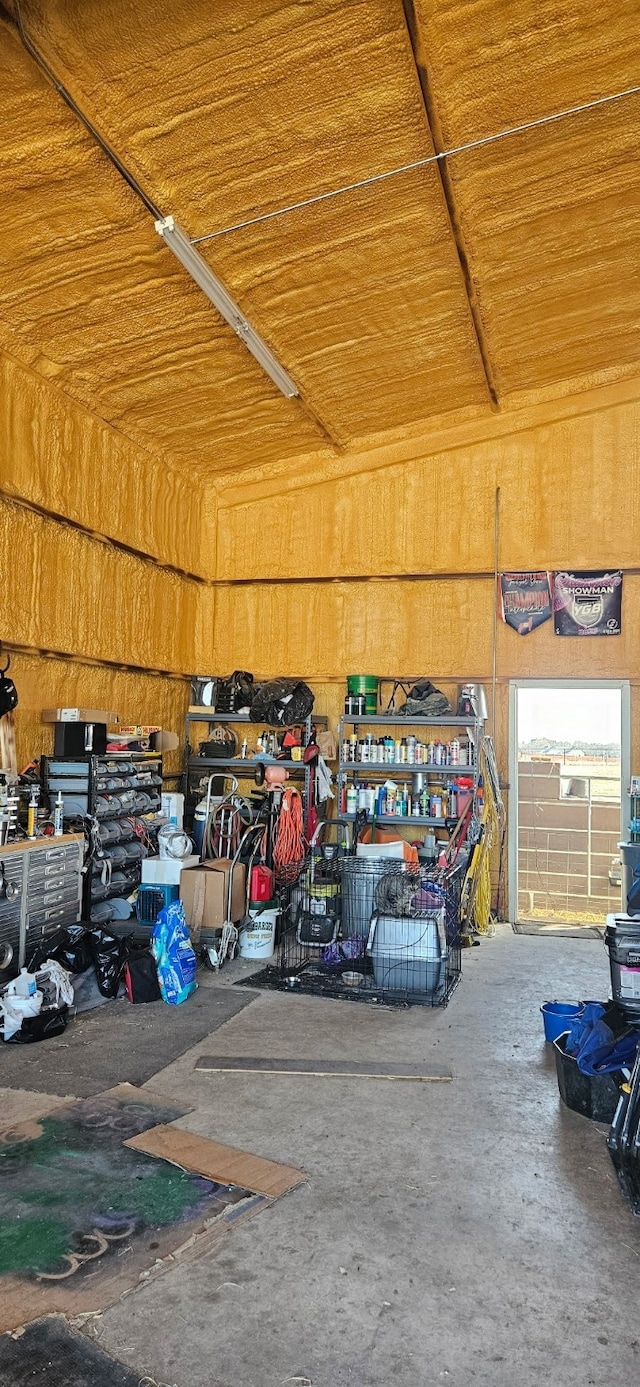 garage with wooden walls