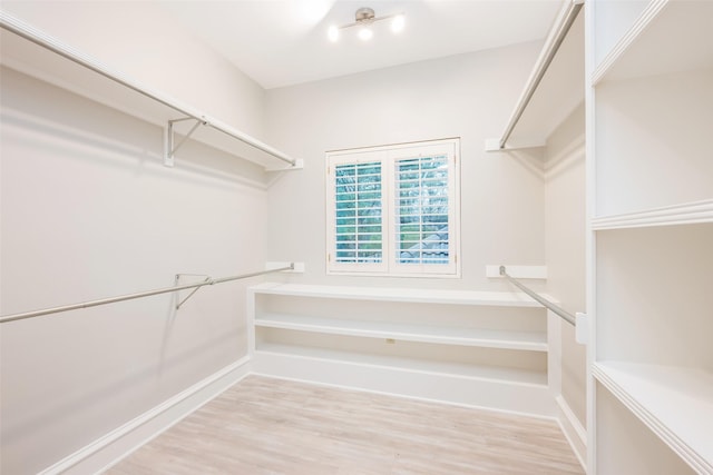 walk in closet with light wood-style flooring