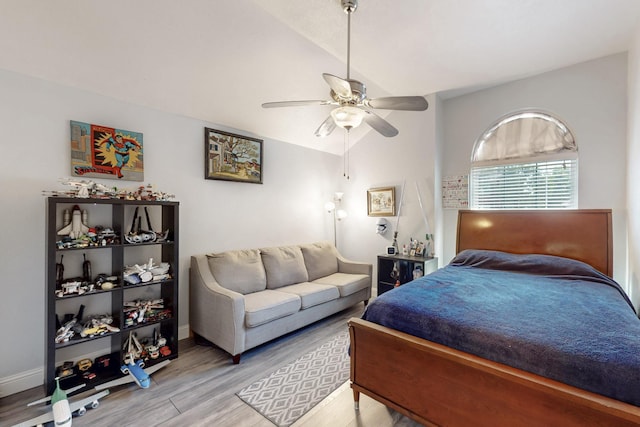 211 Ember Glen Dr, Arlington, TX 76018 - bedroom featuring vaulted ceiling, wood finished floors, ceiling fan, and baseboards