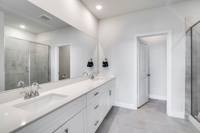 full bath with a stall shower, visible vents, and a sink