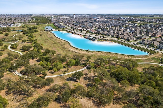 aerial view featuring a water view and a residential view