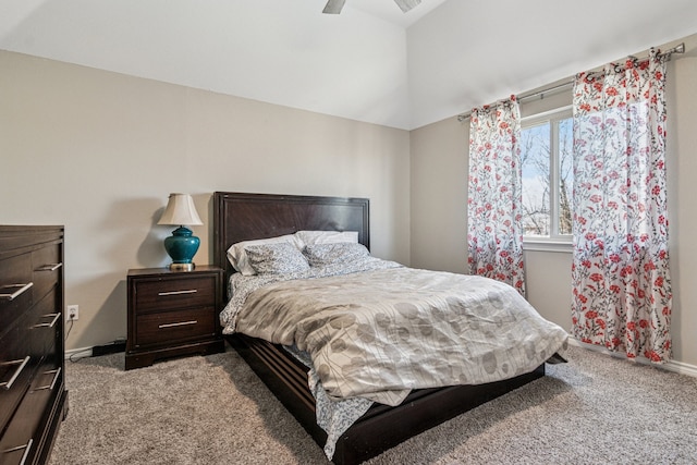 5505 Lomita Cir, Plano, TX 75023 - carpeted bedroom with lofted ceiling, baseboards, and a ceiling fan