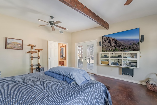 310 County Road 336 Unit B, Tuscola, TX 79562 - bedroom featuring concrete flooring, french doors, baseboards, access to outside, and visible vents