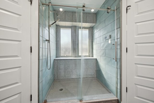 bathroom with a shower stall