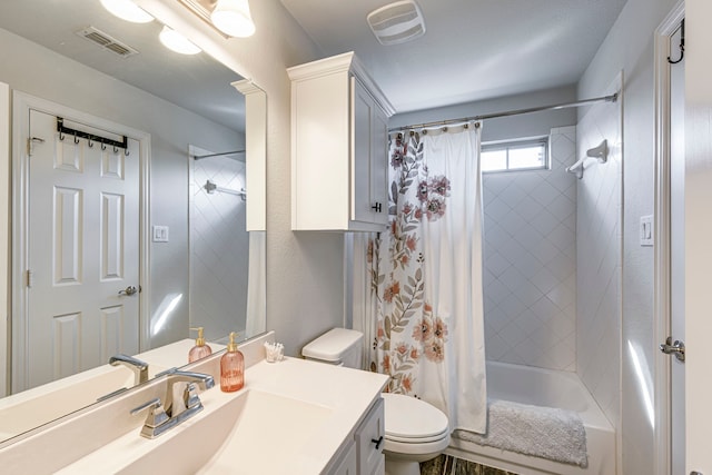 425 Brook Meadow Dr, Midlothian, TX 76065 - bathroom featuring toilet, vanity, and shower / tub combo with curtain