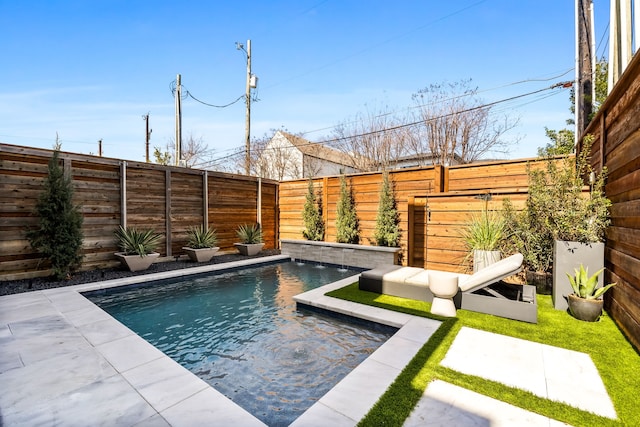 view of pool with a fenced backyard and a patio