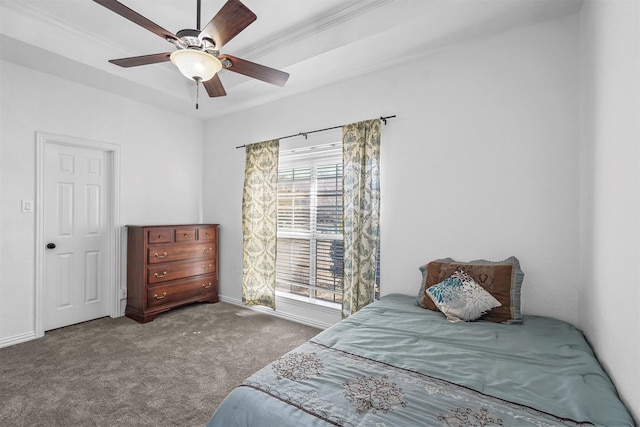 bedroom featuring carpet floors, ceiling fan, and baseboards