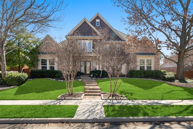 view of front of home featuring a front yard and brick siding