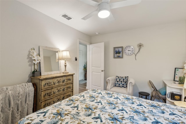 bedroom featuring ceiling fan and visible vents