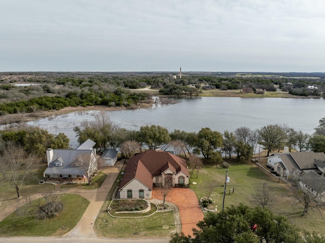 aerial view with a water view