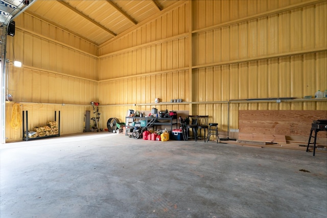 garage with metal wall