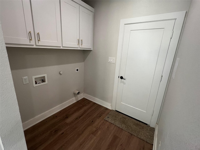 3244 Crites St, Richland Hills, TX 76118 - laundry room featuring hookup for an electric dryer, dark wood finished floors, cabinet space, baseboards, and gas dryer hookup