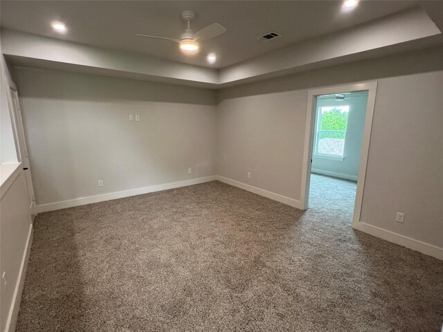 3244 Crites St, Richland Hills, TX 76118 - carpeted empty room with a tray ceiling, ceiling fan, baseboards, and recessed lighting