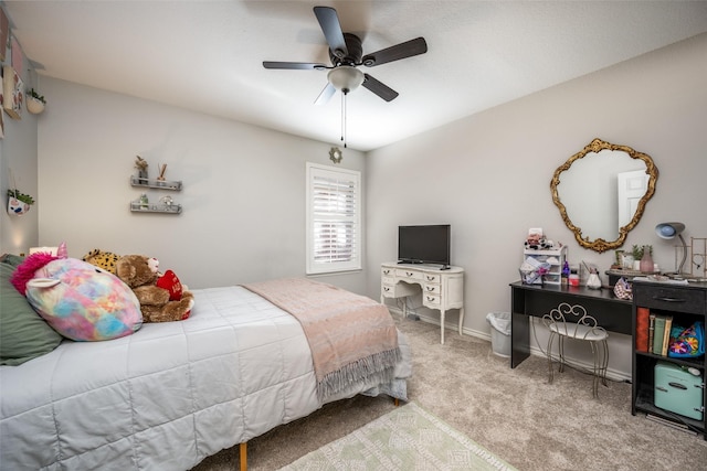 carpeted bedroom with a ceiling fan