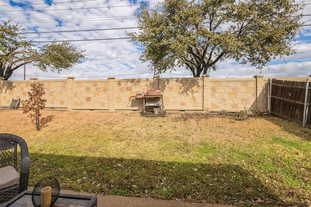 view of yard with a fenced backyard