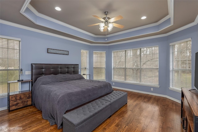 612 Kari Crk, Bossier City, LA 71111 - bedroom with a raised ceiling, wood finished floors, and ornamental molding