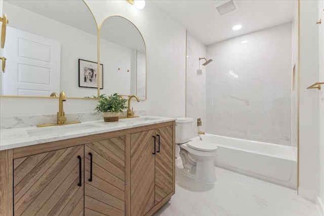 bathroom featuring visible vents, marble finish floor, a sink, and toilet