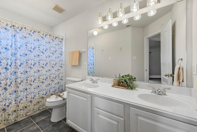 bathroom with toilet, visible vents, a sink, and tile patterned floors