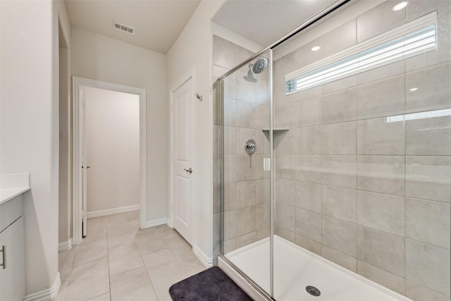6116 Pathfinder Trl, Fort Worth, TX 76179 - full bath with a stall shower, vanity, tile patterned floors, and baseboards