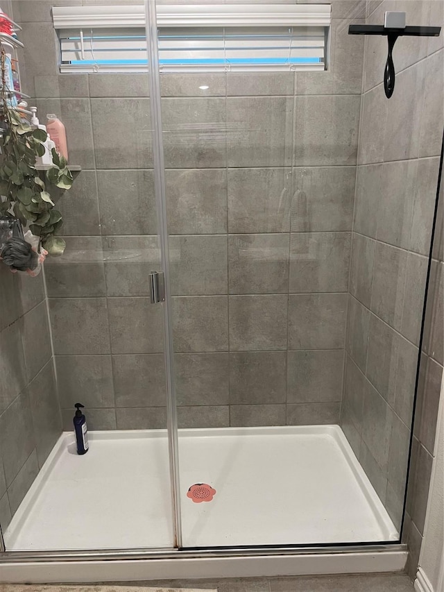 bathroom with a shower stall