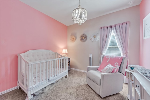 6116 Pathfinder Trl, Fort Worth, TX 76179 - bedroom featuring carpet floors, a chandelier, and baseboards