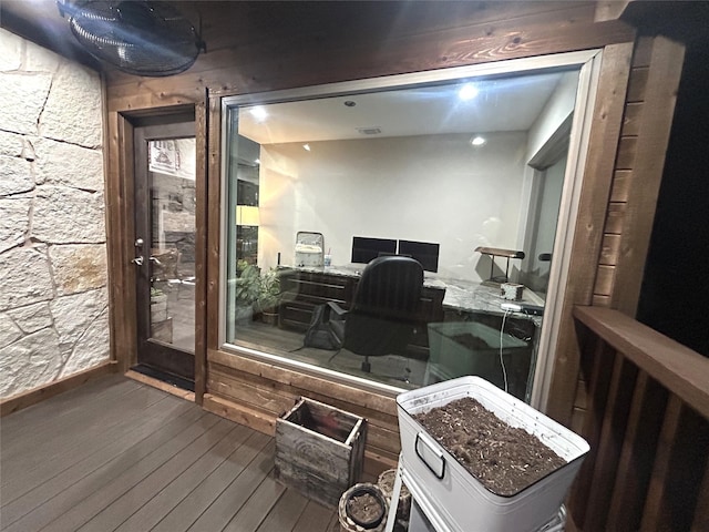 office area featuring visible vents and hardwood / wood-style flooring