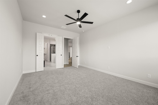 4814 Nomad Dr, Midlothian, TX 76065 - unfurnished bedroom with light colored carpet, recessed lighting, baseboards, and a ceiling fan