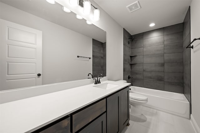 4814 Nomad Dr, Midlothian, TX 76065 - bathroom featuring toilet, vanity, shower / washtub combination, and recessed lighting