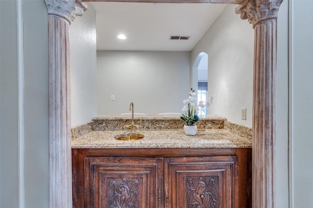 2701 Shadow Dr W, Arlington, TX 76006 - bathroom featuring decorative columns, visible vents, and vanity