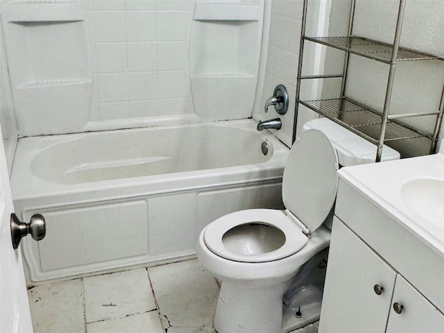 full bathroom with shower / bathing tub combination, vanity, toilet, and tile patterned floors