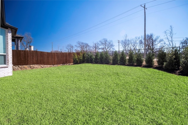 view of yard with a fenced backyard