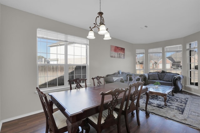 dining area with visible vents, baseboards, and wood finished floors